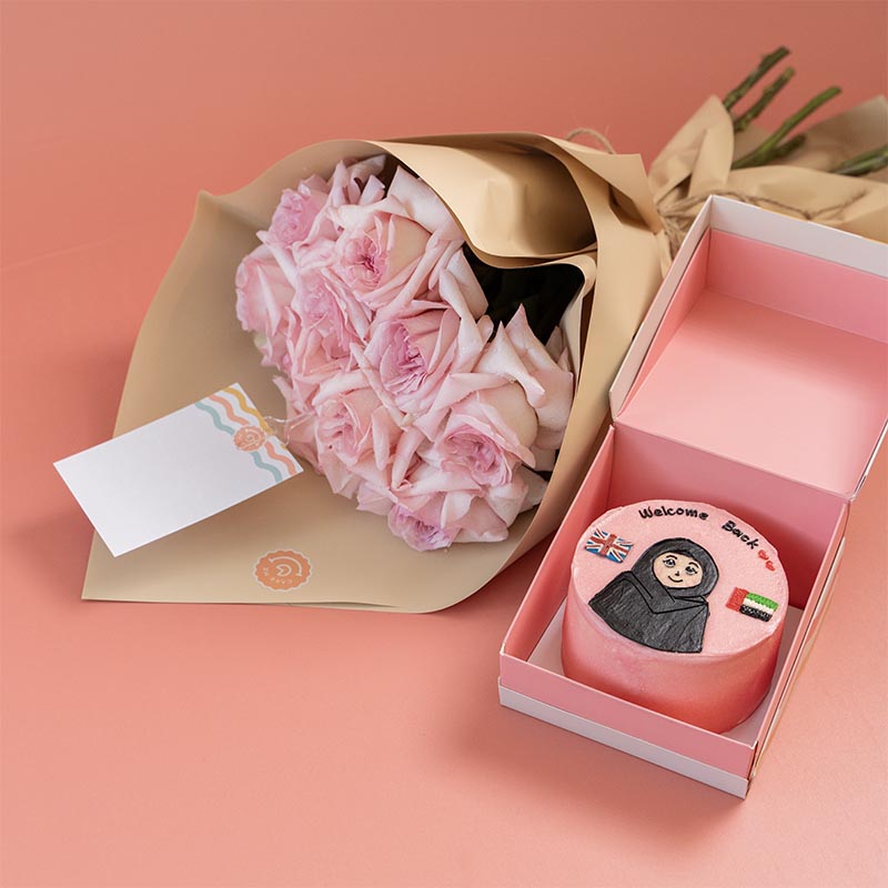 WELCOME BACK CAKE WITH FLOWER CAKE ME