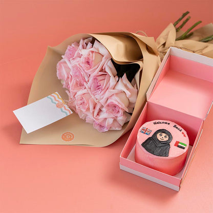 WELCOME BACK CAKE WITH FLOWER CAKE ME